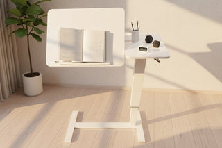 Mobile Rolling Overbed Bedside Desk - Height Adjustable Laptop Tray with Tilting Top (White)