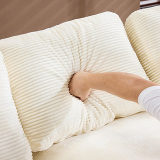 White Corduroy Compressed Sofa | Soft & Skin-Friendly Fabric | Modern Low-Profile Living Room Couch with 3 Back Cushions & 2 Throw Pillows | Cozy Healing Home Atmosphere