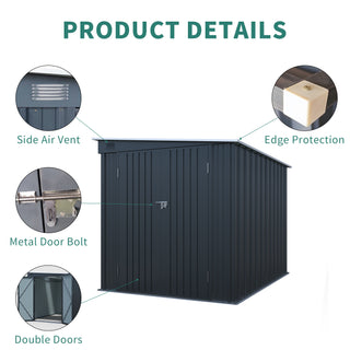 6x8FT Galvanized Steel Outdoor Storage Shed | Metal Lean-To Shed with Lockable Double Doors