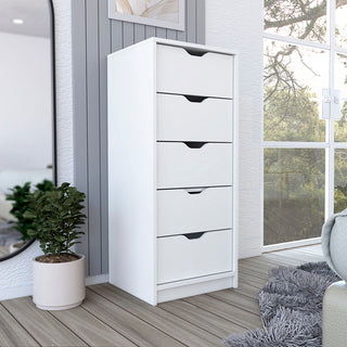 Dresser Kamran White 5-Drawer Narrow Chest | Space-Saving Bedroom Storage
