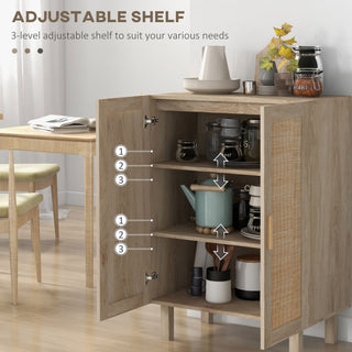 HOMCOM Sideboard Buffet Cabinet, Kitchen Cabinet, Coffee Bar Cabinet with 2 Rattan Doors and Adjustable Shelves, Natural