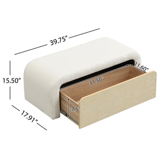 White upholstered boucle storage ottoman, view 4