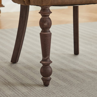 Hand-pulled buckle decoration PU Dining Chair,Accent Leisure Chair, Mid-Century Modern Arm Chair with Solid Wood Armrests and Legs, 1-Seat Cushioned Sofa for Living Room Bedroom,Brown color,SW1865BR