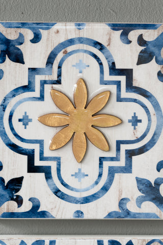 S/4 Abstract Blue, White, and Gold Wall Decor Accents, 9.5x9.5'