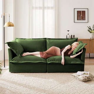 Modern Green Chenille Slipcovered 2-Seater Sofa - Deep Seat Removable Cover Couch