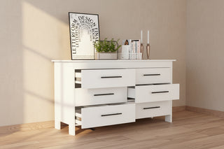 TUHOME HMS 6-Drawer Double Dresser in White - Modern Bedroom Storage with Superior Top