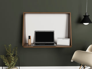 Wall Desk Afrec with Single Shelf | Space-Saving Floating Desk in Mahogany/White Finish