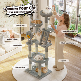 72in Cactus Cat Tree Tall Cat Tower for Indoor Cats W/Transparent Capsule,Sisal Scratching Posts,Plush Perches and Interactive Toys,Multi-Level Cat Activity Center Furniture for Kittens and Large Cats