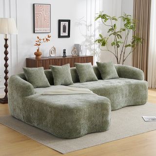Full Compression L-Shape Sectional Sofa w/ Curved Chaise | Green Modular Chenille Fabric Couch | High-Density Foam for Apartment & Small Space Living Room | No Assembly Required