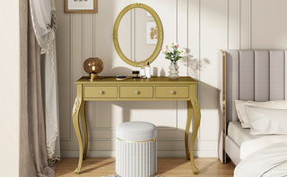 Luxury Makeup Vanity Desk - Gold Dressing Table with Oval Mirror