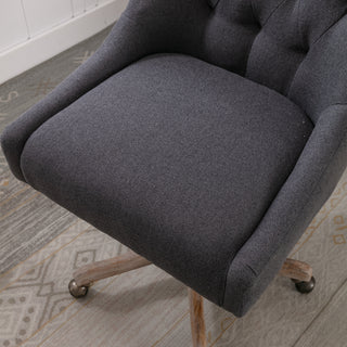 COOLMORE Office Chair Adjustable Height Swivel Chair with Wheels Linen Fabric Upholstered Computer Desk Chair with Wooden Legs (Charcoal grey Linen)