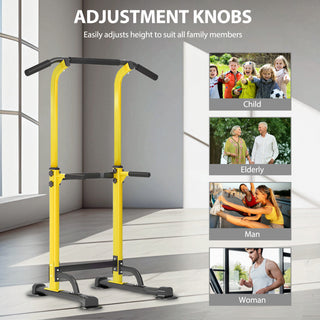 Adjustable Pull Up Bar & Dip Station - 10 Height Settings, 400LBS Capacity, Multifunctional Home Gym Strength Trainer for Men & Women,Yellow+Black