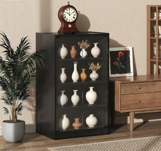 Media Cabinet & Record Player Stand – Stereo Console Table with Vinyl Record Storage Shelf – Mid-Century Modern Turntable Display Furniture