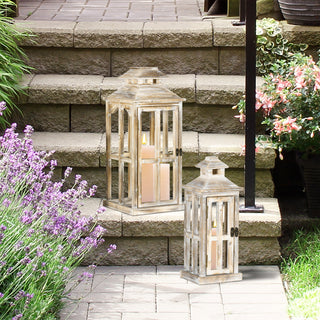 Add a touch of rustic charm to your home with the HOMCOM 2 Pack 28"/20" Large Rustic Wooden Lanterns. These beautifully crafted lanterns are perfect for both indoor and outdoor decor, enhancing your living room, garden, patio, or entryway. Made from high-quality wood with a natural finish, these lanterns feature an open-frame design without glass, allowing you to customize your decor with candles, fairy lights, or other decorative elements. Their vintage-inspired style makes them an ideal accent for any rus