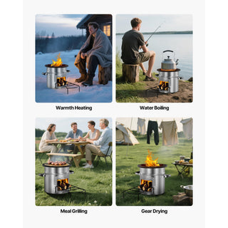 Camping Rocket Stove, Wood Burning Portable Rocket Stove with Carrying Bag for Backpacking, Stainless Steel, Single Door, Burn Wood, Twigs or Sticks for Outdoor Cooking, Backyard, Camp Cooking