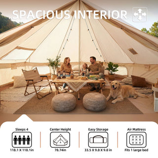 4 Season Bell Tent 9.8 FT, Green Waterproof Glamping Yurt Tent with Stove Jack, Fits 4 People Family Camping Tent for Outdoor Parties & Camping