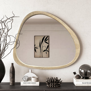  Solid Wood 45-Inch Asymmetrical Wall Mirror – Large Wooden Framed Mirror, Natural Wood Washed Finish, Perfect for Living Room, Bedroom, Bathroom, Hallway, or Entryway