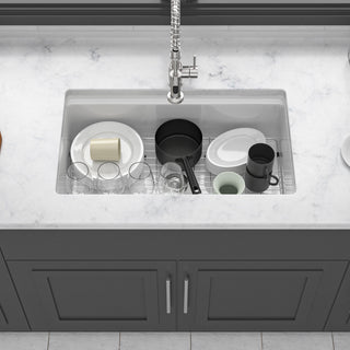 Undermount White Kitchen Sink Workstation - 33 inch White Porcelain Ceramic Single Bowl Dual Mount Kitchen Sink