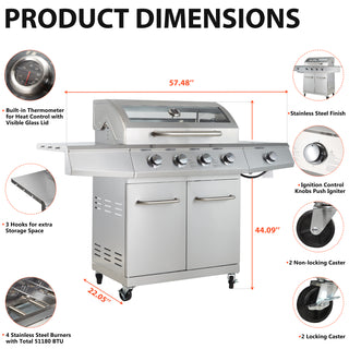 Propane Grill 4 Burner Barbecue Grill Stainless Steel Gas Grill