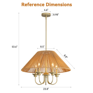 15cm Down Rod Pendant Light, Beige Paper Rope Lampshade with Iron, 12cm Canopy, Boho Hanging Ceiling Light for Dining Room Kitchen Living Room