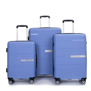 Hardshell Suitcase Double Spinner Wheels PP Luggage Sets Lightweight Durable Suitcase with TSA Lock, Purplish Blue, 3-Piece Set