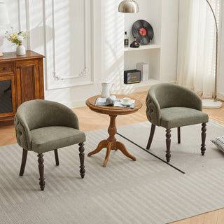 Hand-pulled buckle decoration PU Dining Chair,Accent Leisure Chair, Mid-Century Modern Arm Chair with Solid Wood Armrests and Legs, 1-Seat Cushioned Sofa for Living Room Bedroom,Olive Green color