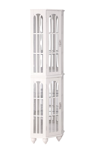 Corner Curio Cabinet with 4 Adjustable Glass Shelves & Lighting, Solid Wood Legs, Acrylic Mirrored Back Panel