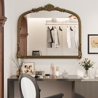36.61' Wide Arch Vintage Relief Mirror Wall Hanging Elegant Decorative Mirror for Home Decor Retro Beautiful Design,Perfect for Living Room Bedroom and Hallway,Vintage gold