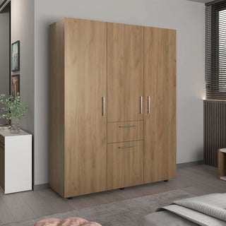 Bariloche 70" High 4-Door Armoire in Natural Oak - Heavy-Duty Wardrobe with 3 Hanging Rods