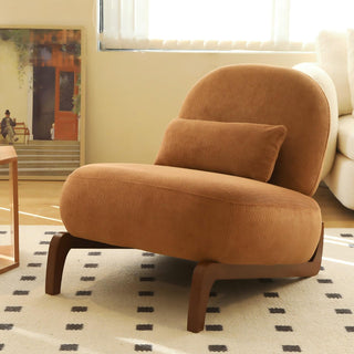 Cute Accent Chair with Solid Wood Legs, Living Room Chair with Soft fabric Cushion, Cozy Bedroom Chair, Comfy Armless Reading Chair for Apartment, Waiting Room, Balcony (Caramel)