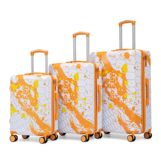 Orange PC Spinner Luggage Set 20/24/28 Inch with Combination Lock and Printed Pattern