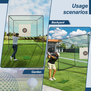 Golf Practice Net Cage 10x10x10FT with Metal Frame Hitting Net Kit Indoor Outdoor Black Green
