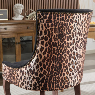 A&A Furniture,Ultra Side Dining Chair, Thickened fabric chairs with neutrally toned solid wood legs, Bronze nail head, Set of 2,Leopard Print