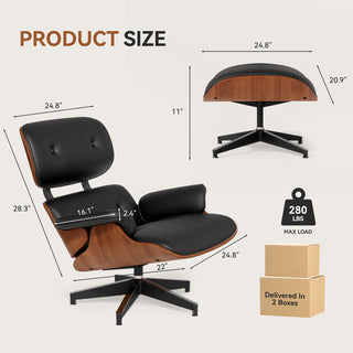 A&A Furniture Executive Series: 100% Top-Grain Genuine Leather Recliner with Companion Ottoman – 360° Rotational Chassis, High-Tensile Steel Heavy-Duty Base, Ergonomic Lumbar Support Module (Black Edition)