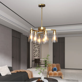 6-Light Gold Chandelier with Clear Glass Shades – Modern Pendant Lighting for Dining Room, Kitchen Island, Living Room, Entryway, Stairwell, Bedroom