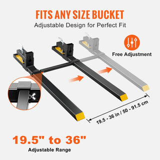 4000 LBS Clamp-On Pallet Forks, 60" Heavy Duty Tractor Bucket Forks with Adjustable Stabilizer Bar for Loader & Skid Steer