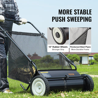 Push Lawn Sweeper, 26 Inch Leaf & Grass Collector, Strong Rubber Wheels & Heavy Duty Thickened Steel Durable to Use with Large Capacity 7 ft³ Mesh Collection Bag, 4 Spinning Brushes