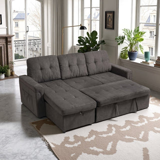  Upholstered Sleeper Sofa - L-Shape Sectional with Storage, Pull-Out Bed