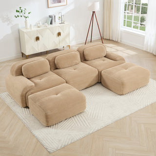 U-shaped modular sofa premiumCorduroy Fabric fabric no assembly anti-slip design pet-friendly extra-wide curved armrests 32D high-resilience sponge for living rooms bedrooms studie,Camel