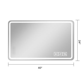 40"x24" LED Bathroom Mirror, Wall Mounted Vanity Mirror with Front Lights, Anti-Fog Frameless Makeup Mirror, Copper-Free Silver Mirror, Horizontal or Vertical Orientation
