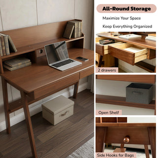 100% Solid Wood Desk Writing Computer Desk Mid Century Modern Home Office Table with Drawer for Bedroom
