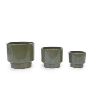 3-Piece Ceramic Flowerpot Set (Antique Light Green) | Modern Planter Pots for Patio, Garden, or Windowsill | Premium Clay Planters w/ Drainage