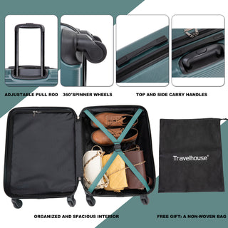 Lightweight 20' Carry-On Luggage with Spinner Wheels, Green, ABS Material