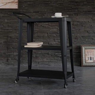3-Tier Industrial Dining Cart | Black Metal Frame, Swivel Wheels, and Portable Serving