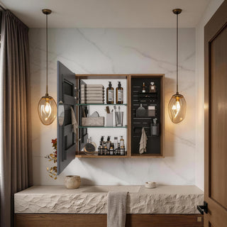 31.88'' Bathroom Mirror Cabinet with Storage,Wall Mounted Medicine Cabinet with Mirror Door,Adjustable Glass Shelves,Plywood(MC901BIMO)