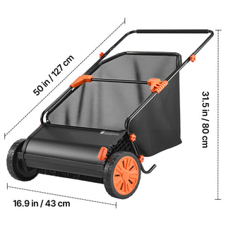 26 inch Push Lawn Sweeper with Hopper Bag, Black