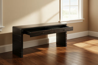 TREXM Curved 52" Farmhouse Console Table with 2 Drawers - Distressed Black Entryway Table