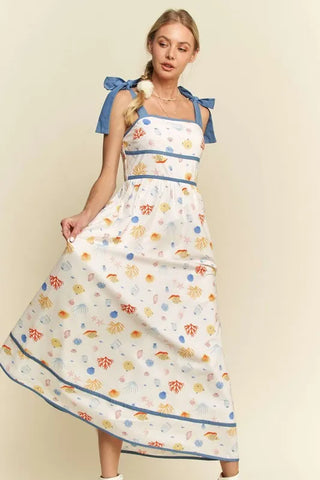 Davi & Dani Denim Binding Detail Smocking Summer Maxi Dress