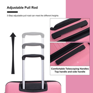 Lightweight Durable Hardshell Suitcase Set with Double Spinner Wheels and TSA Lock, Pink Polypropylene in 3 Sizes