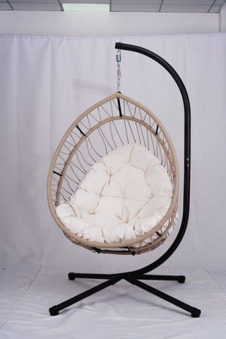 
Outdoor Egg-shaped Hanging Chair with Stand, Patio Egg-shaped Swing Chair, Indoor Rocking Chair, Outdoor Hammock Egg-shaped Chair, Beige
